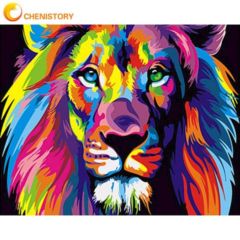 Sin marco colorido león animales abstracta paintng by números pared del arte moderno foto de pintura digital de diy para el hogar de la pared obras de ► Foto 1/6