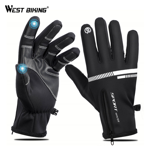 Guantes de invierno con pantalla táctil para ciclismo WEST, Guantes Térmicos a prueba de viento y dedos completos para ciclismo, guantes de bicicleta impermeables para hombre ► Foto 1/6