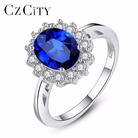 CZCITY Princesa Diana William Kate zafiro Esmeralda rubí anillos de piedras preciosas para mujeres boda compromiso joyería 925 Plata de ley ► Foto 1/6