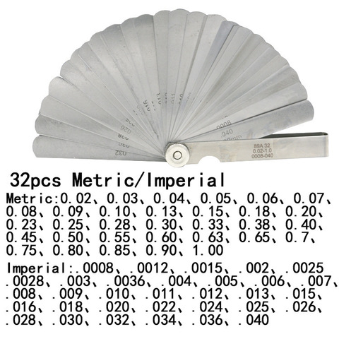 Medidor de sensación de 32 cuchillas, relleno de huecos métricos, herramienta de medida de calibre de 0,02-1MM/0,0008-0.040 pulgadas para el ajuste de la válvula del motor ► Foto 1/6