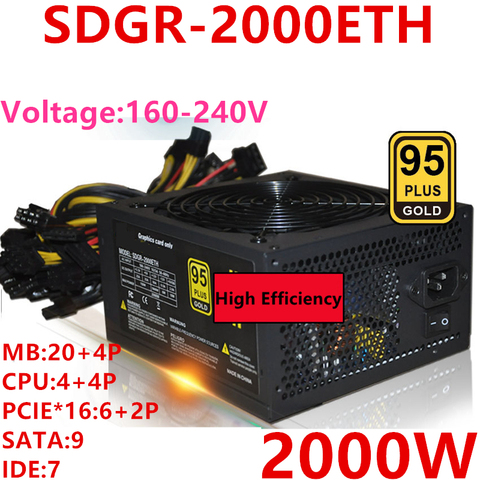 Fuente de alimentación PSU para Thunderobot 1060 RX480 R9380 R9370, compatible con 8 tarjetas, fuente de alimentación nominal de 1800W, pico de 2000W, SDGR-2000ETH ► Foto 1/6