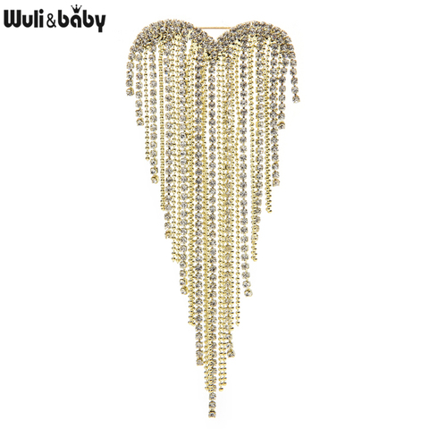 Wuli & baby-broches de borlas con forma de corazón para mujer, 2 colores, Fiesta de Bodas de diamantes de imitación, broche de oficina, regalos, 2022 ► Foto 1/4