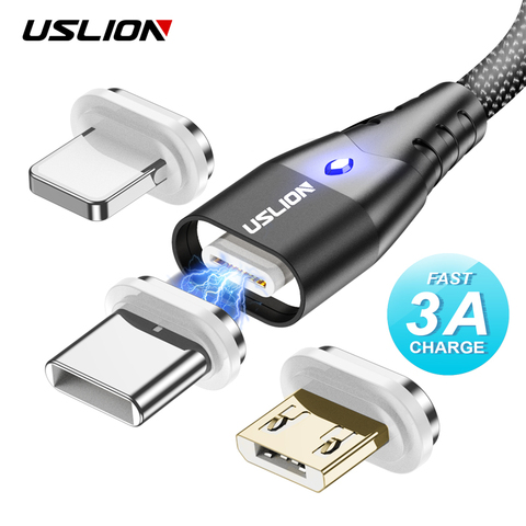 Cable magnético rápido USLION, Cable de carga Micro USB para teléfono Android, Cable de datos, cargador magnético para Samsung Xiaomi Huawei Mobile 3A ► Foto 1/6