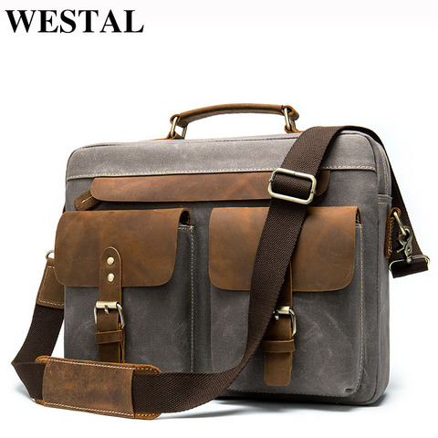 WESTAL-maletines de cuero genuino para hombre, bolso de negocios para oficina, portátil ► Foto 1/6