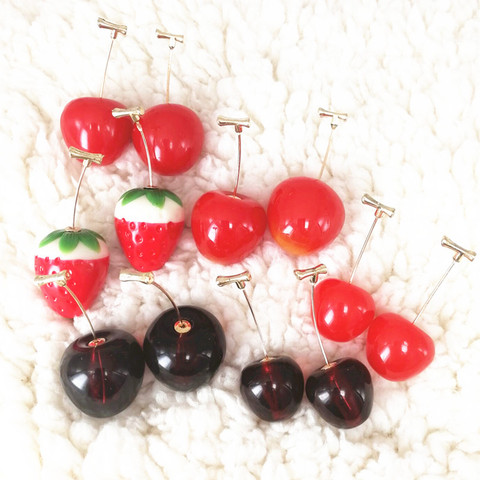 Pendientes colgantes adorables largo para mujer, joyería coreana, fruta de cereza roja, aretes simples para mujer, aretes colgantes de borla ► Foto 1/6