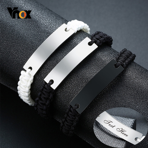 Vnox-Pulseras con nombre personalizado unisex, joyería con cuerda de longitud ajustable, fecha, inicial, cita, grabado ► Foto 1/6