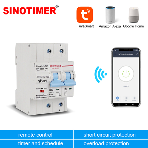 2P 220V 63A WiFi Control remoto inteligente disyuntor INTERRUPTOR ELÉCTRICO MCB para Tuya. De vida inteligente APP Alexa de Amazon, Google ► Foto 1/6