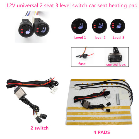 Calefacción Universal para asientos de coche, calefactor de 3 niveles con cable de aleación de 12V, almohadillas para asientos, cubiertas de asiento calentador de invierno, 2 asientos ► Foto 1/6