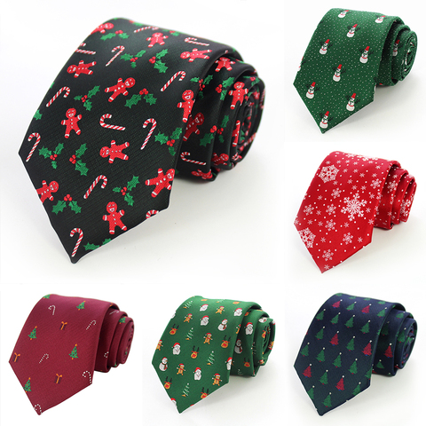 JEMYGINS-corbatas de Navidad de Papá Noel, corbatas de copo de nieve, corbata tejida de Jacquard de Seda verde roja para hombres y niños, regalo de Navidad ► Foto 1/6