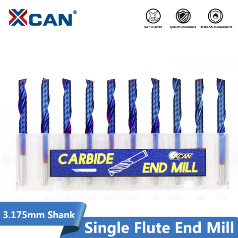 XCAN-broca de enrutador CNC de flauta única recubierta de 3.175 vástago azul, molinillos de carburo de tungsteno con extremo en espiral, cortador de fresado de 2/2, 5/3, 175mm, 10 Uds. ► Foto 1/5