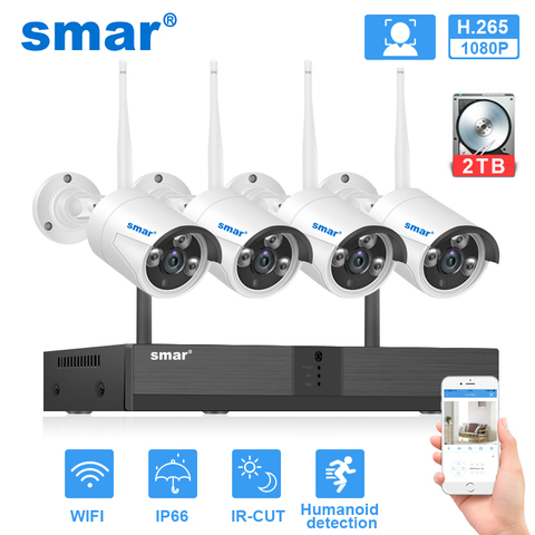 Smar-cámara de seguridad exterior Wifi, sistema inalámbrico CCTV, 2MP, IR, visión nocturna, IP, H.265 + 1080P, Kit de videovigilancia NVR ► Foto 1/6