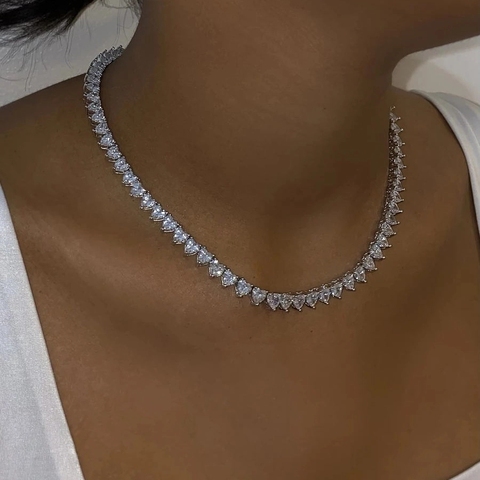 Llegado nuevo helado Bling 5A Cubic Zirconia Cz corazón directo para gargantilla collar encantadora chica mujeres de moda regalos de joyería para boda ► Foto 1/6