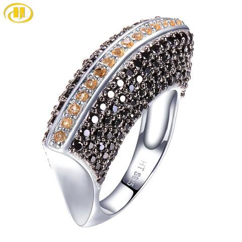 Anillo de boda con gema Natural de citrino y espinela negra para mujer, sortijas especiales únicas de Plata de Ley 925, estilo Unisex ► Foto 1/6