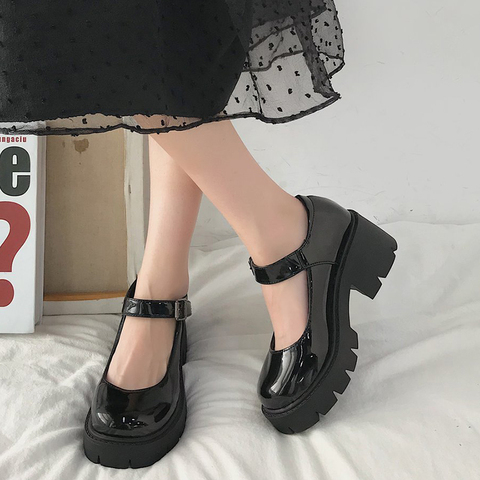 ¡Novedad de 2022! Zapatos negros de tacón alto de Rimocy, zapatos de plataforma de cuero patentado a la moda para Mujer, zapatos de punta redonda zapatos Mary Jane Mujer ► Foto 1/6