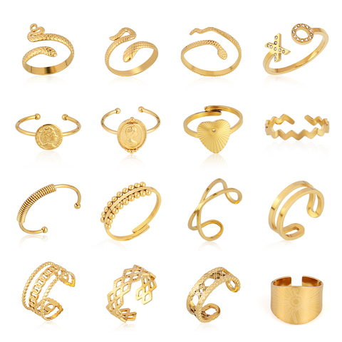 Anillo de oro euroamericano para mujer, anillos de acero inoxidable para mujer, anillos abiertos para mujer, anillo llamativo geométrico, regalos ► Foto 1/6