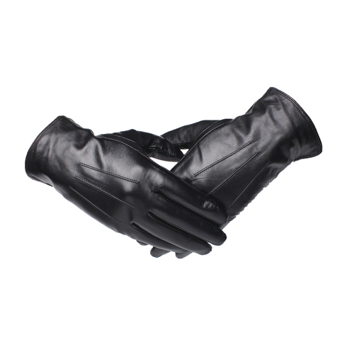 Guantes de piel auténtica para hombre, de piel de cabra negra, cálidos, para conducir, para invierno, GSM043 ► Foto 1/6