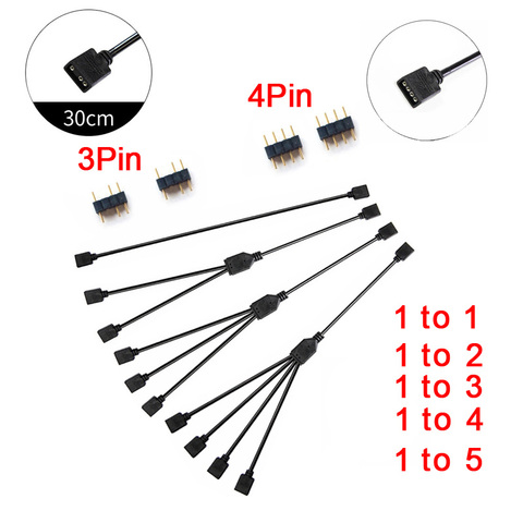 ARGB 5V 3Pin de adaptador de Cable de extensión de 30cm 1 A 1, 2, 3, 4, 5, 12v 4pin RGB Cable divisor para MSI A SUS ASRock AURA LED ► Foto 1/6