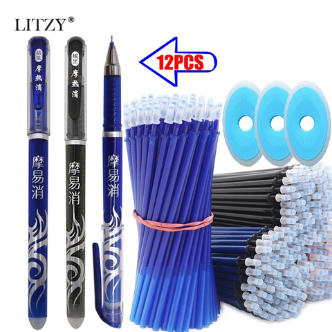 Recarga de bolígrafo borrable 12/21 unids/set pluma de Gel de oficina 0,5mm barra mágica pluma borrable azul/tinta negra regalo de herramienta de escritura de papelería escolar ► Foto 1/6