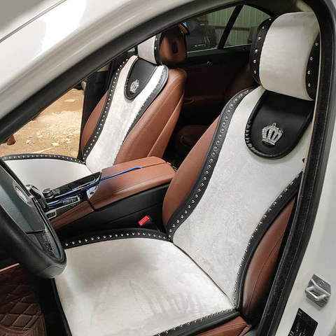 Fundas universales de piel sintética para asiento de coche, remache de corona con estilo, cojín de asiento delantero de felpa, almohadilla de asiento de terciopelo, accesorios de Interior de coche ► Foto 1/6