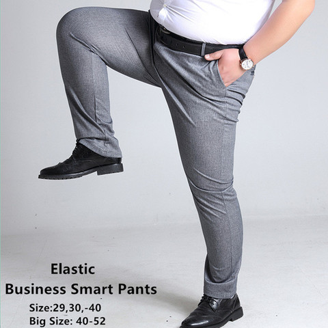 Pantalones de talla grande para hombre, pantalones informales, Pantalones rectos elásticos de color gris, negro y azul oscuro para hombre de negocios, pantalones grandes 44 46 48 50 52 140KG ► Foto 1/6