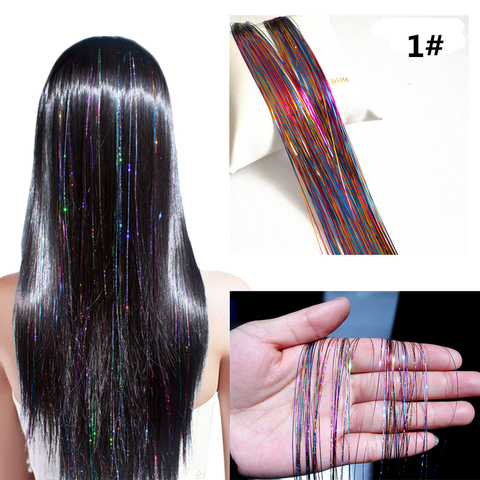 Brillo pelo guirnaldas arco iris de color hilos sombreros de niña de pelo de extensión de cabello falso decoración ostentosa brillo tiras de fiesta ► Foto 1/6