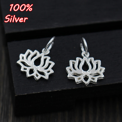 2 piezas de auténtica Plata de Ley 925 encanto Manual Lotus colgante en forma de pulseras y brazaletes accesorios de joyería para mujer DIY ► Foto 1/5