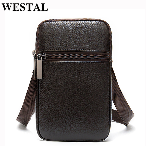 WESTAL Mini hombres bolsos de bandolera para hombre de cuero genuino bolso de los hombres bolso bolsas pequeñas riñonera para teléfono hombres mensajero bolsas 8891 ► Foto 1/6