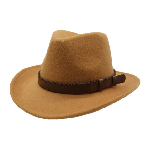 Sombrero vaquero auténtico para hombre y mujer, sombrero de lana con cinturón de ala ancha, sombrero de Trilby para adulto, talla 56-58CM ► Foto 1/6