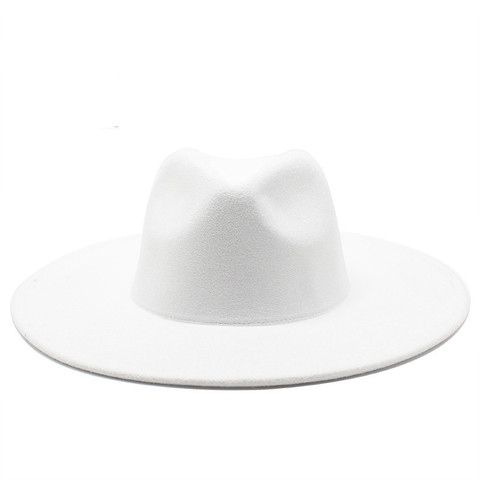 Sombrero Fedora de ala ancha clásica para hombre y mujer, sombrero de lana de color blanco y negro, para invierno, boda, iglesia, Jazz ► Foto 1/6