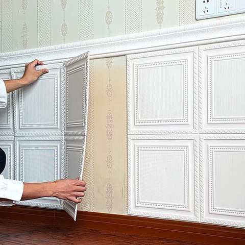 3D auto-adhesivo pegatinas de pared habitación dormitorio Fondo papel pintado DIY decorativo de la pared de papel adhesivo impermeable para pared ► Foto 1/6