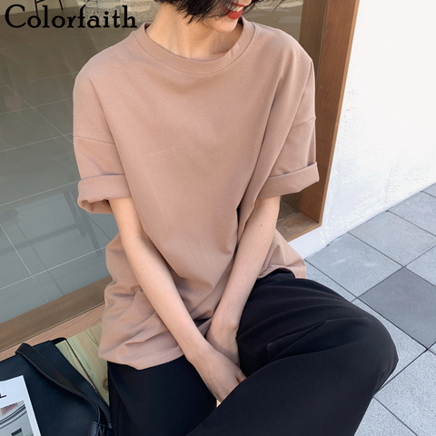 Colorfaith-Camiseta informal de manga larga para mujer, ropa de 6 colores, parte baja holgada, lisa, básica, gruesa, T6789, 2022 ► Foto 1/6