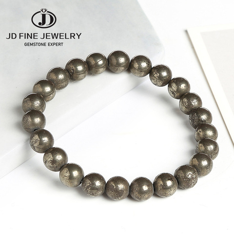 JD-pulsera elástica de cuentas redondas para hombre y mujer, brazalete con cuentas redondas de 8mm de pirita Natural ► Foto 1/6