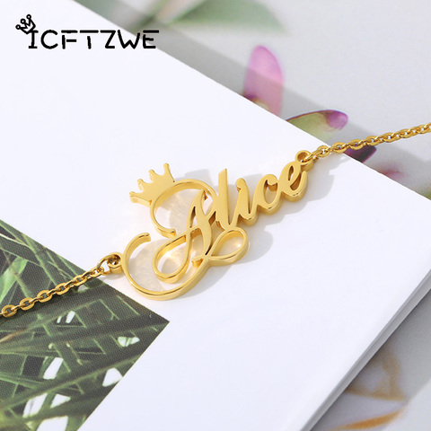 Tobillera personalizada para mujer, pulsera de cadena con nombre, corona, tobillera, oro rosa, regalo de fiesta de verano ► Foto 1/6