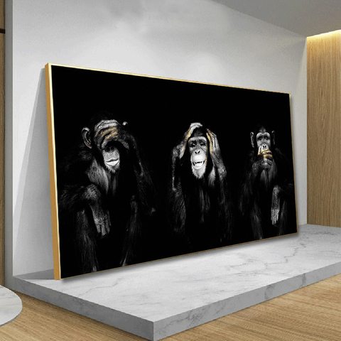 AAHH de gran tamaño Cartel de la lona pintura, arte de la pared de Animal oscuro 3 mono divertido cartel y la impresión para la sala de Decoración de casa ► Foto 1/1