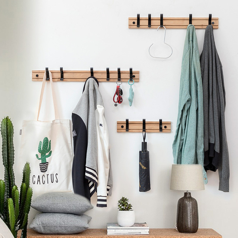 Perchero de madera montado en la pared para decoración del hogar, mueble, perchero, colgador de ropa, sombrero, gancho plegable para colgar en la cocina, 3/4/5 ganchos ► Foto 1/6