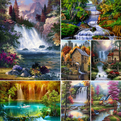 Pintura de diamante 5D DIY, paisaje de cascada, Kit de punto de cruz, cuadro de mosaico bordado completo cuadrado, decoración de diamantes de imitación ► Foto 1/6