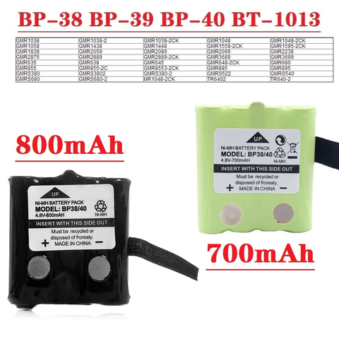 Paquete de batería recargable NI-MH de 4,8 V, 700MAH/800MAH para Uniden BP-38 BP-40 BT-1013 BT-537 GMR FRS Radio baterías ► Foto 1/6