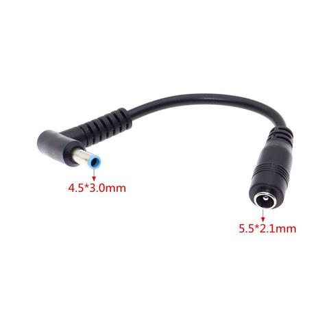 Adaptador convertidor de cargador de corriente continua, 5,5x2,1mm a 4,5x3,0mm, Cable de ángulo recto para HP Dell Blue Tips ► Foto 1/6