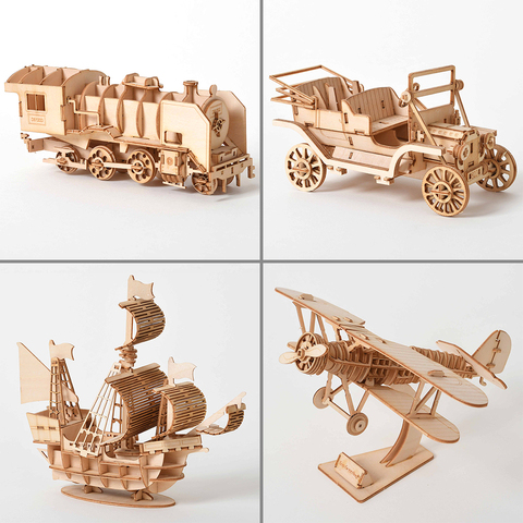 Modelo de rompecabezas de madera en 3D para coche, avión DIY hecho a mano, mecánico para niños, velero, Kit para adultos, juego de ensamblaje mecánico, tren ► Foto 1/6