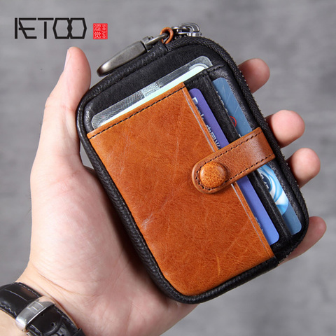 AETOO-cartera con cabeza de piel cero, bolso para llaves de cuero, mini billetera ultrafina hecha a mano para licencia de conducir ► Foto 1/6