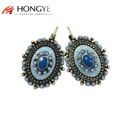 2 s Ethnic Vintage esmaltado azul dijes de cuentas, pendientes de tuerca con Clip para mujer y niña, joyería ► Foto 1/6