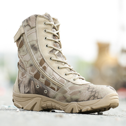 Botas de senderismo al aire libre para hombre, calzado táctico militar de encaje de lona resistente al agua, para senderismo, Camping y escalada ► Foto 1/6