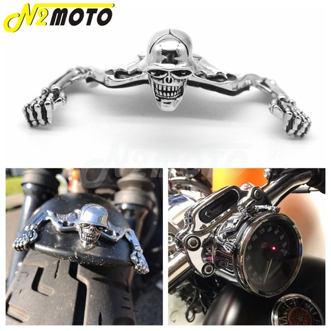 Cromado Highway Hawk calavera ornamento Visor para Harley Softail Bobber Chopper 7 