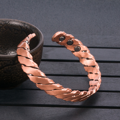 Vinterly-pulseras magnéticas de cobre Vintage para mujer, brazalete abierto trenzado, brazalete ajustable, energía de la salud, de cobre puro ► Foto 1/6