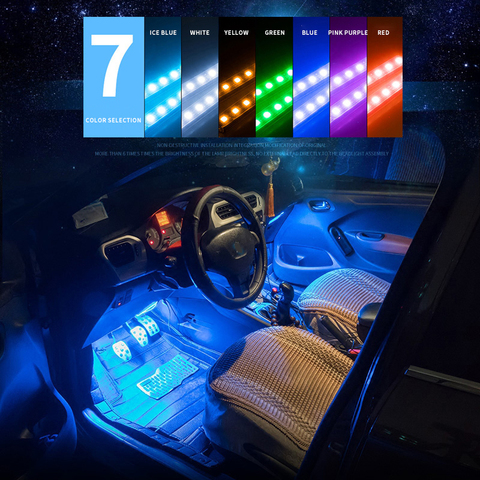 Led COCHE pie lámpara luz ambiental RGB aplicación usb inalámbrico control remoto de música automotriz interior decorativo neón atmósfera luces ► Foto 1/6