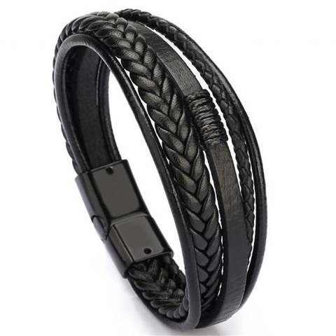 Precio al por mayor pulsera clásica de cuero genuino para hombres joyería de encanto de mano imán multicapa regalo hecho a mano para chicos geniales pulseira masculina ► Foto 1/6