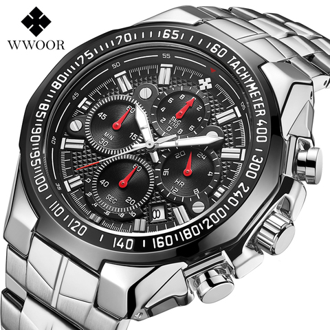 WWOOR-Reloj deportivo de lujo para Hombre, cronógrafo militar de cuarzo, de acero completo, resistente al agua ► Foto 1/6