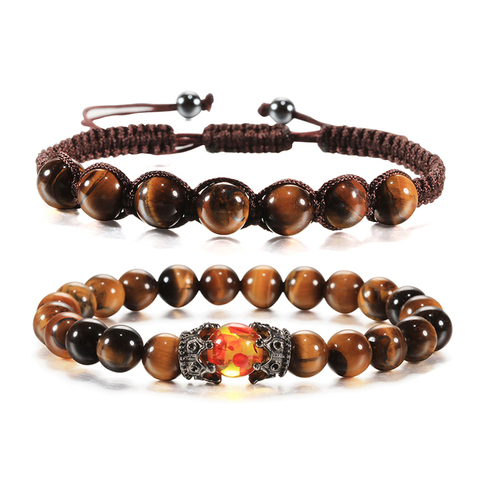 Pulseras con cuentas de ojo de tigre para hombre y mujer, brazalete trenzado, cuerda, curación, equilibrio, Yoga, amuleto, piedra Natural, Buda, pulsera ajustable ► Foto 1/6