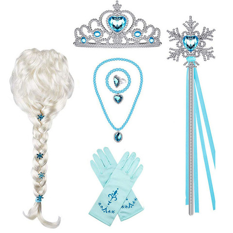 Accesorios de princesa Elsa, conjunto de joyería de corona, guantes, varita, peluca de Elsa, collar trenzado para vestido de princesa, ropa de Cosplay ► Foto 1/4
