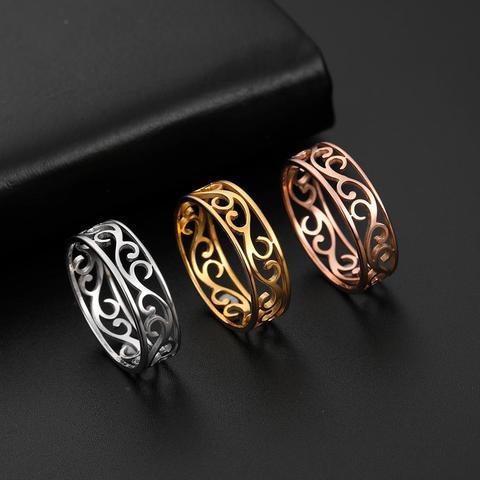 Skyrim Retro filigrana anillo de acero inoxidable corte elegante dedo Color oro anillos de joyería regalo de boda para mujeres amigo ► Foto 1/6
